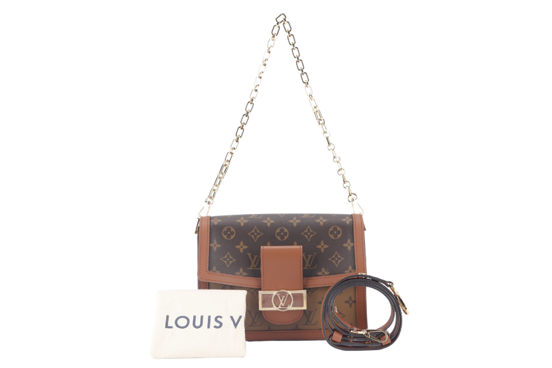 LOUIS VUITTON DAUPHINE MM(M45958) MONOGRAM REVERSE WITH STRAPS, STRAP, CHAIN, DUST COVER AND BOX