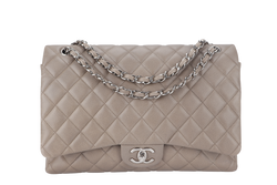 CHANEL CLASSIC DOUBLE FLAP MAXI (1444xxxx) BROWN CAVIAR LEATHER SILVER HARDWARE WITH CARD AND DUST COVER