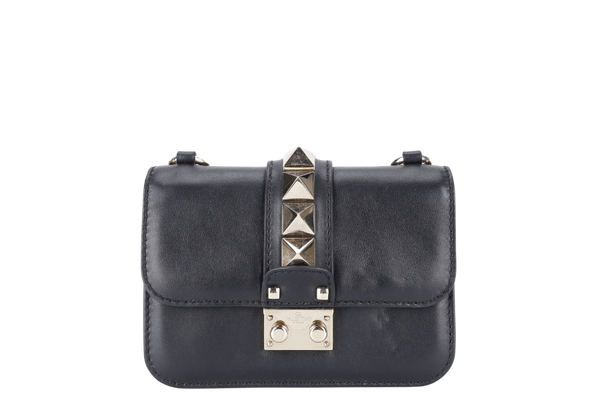 VALENTINO ROCKSTUD GLAM LOCK SMALL BLACK LEATHER GOLD HARDWARE NO DUST COVER