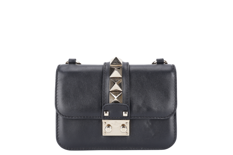 VALENTINO ROCKSTUD GLAM LOCK SMALL BLACK LEATHER GOLD HARDWARE NO DUST COVER