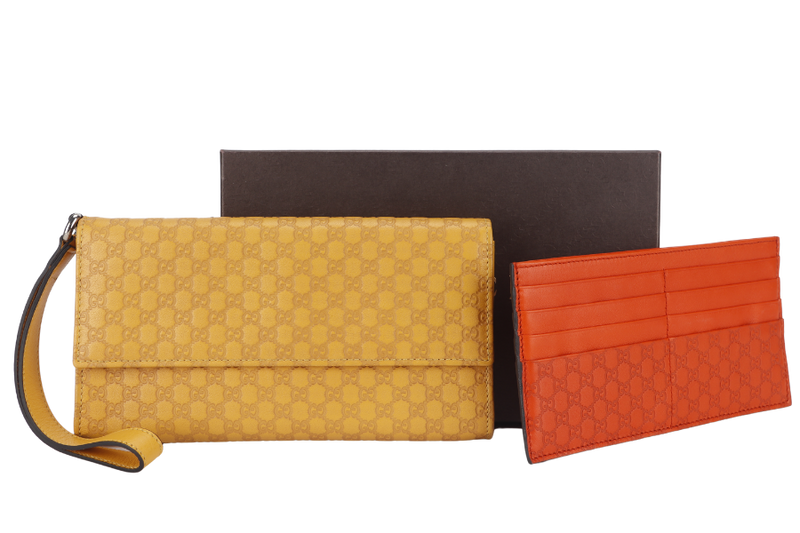 GUCCI GUCCISSIMA TRAVEL CASE (309651) MUSTARD YELLOW AND ORANGE INSERT CALFSKIN LEATHER SILVER HARDWARE WITH BOX