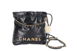 CHANEL 22 MINI (LHKxxxx) BLACK CALF LEATHER GOLD HARDWARE WITH DUST COVER AND BOX