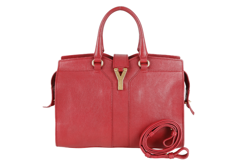 YVES SAINT LAURENT (YSL) CABAS CHYC BURGUNDY CALF LEATHER GOLD HARDWARE WITH LONG STRAPS NO DUST COVER