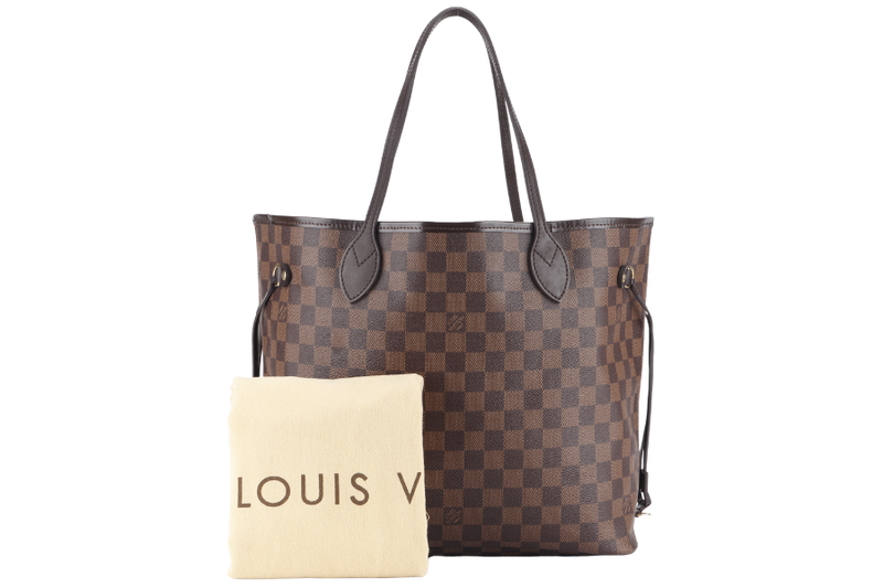 LOUIS VUITTON NEVERFULL MM DAMIER EBENE CANVAS GOLD HARDWARE WITH DUST COVER