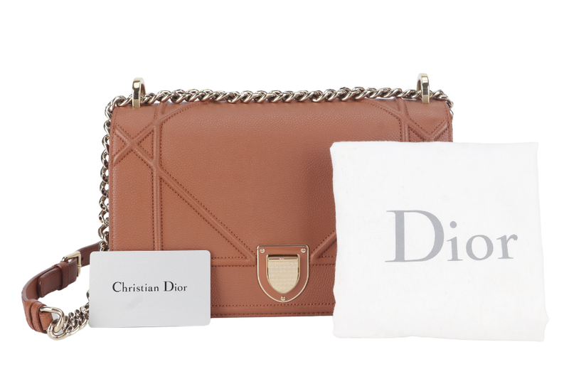 CHRISTIAN DIOR DIORAMA SHOULDER BAG (09-BO-0176) COPPER BROWN LEATHER GOLD HARDWARE WITH STRAPS , CARD AND DUST COVER