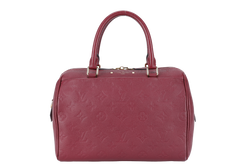 LOUIS VUITTON M44145 SPEEDY BANDOULIERE 25 MONOGRAM BURGUNDY EMPREINTE LEATHER GOLD HARDWARE WITH LEATHER STRAPS, KEY&PADLOCK AND DUST COVER