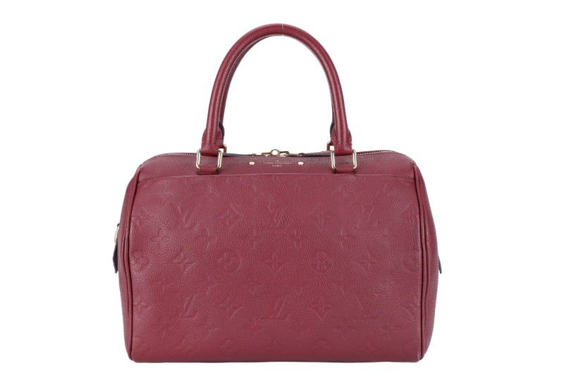 LOUIS VUITTON M44145 SPEEDY BANDOULIERE 25 MONOGRAM BURGUNDY EMPREINTE LEATHER GOLD HARDWARE WITH LEATHER STRAPS, KEY&PADLOCK AND DUST COVER