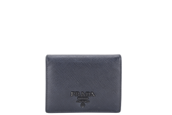 PRADA SMALL BLACK SAFFIANO LEATHER WALLET GOLD HARDWARE WITH CARD AND BOX