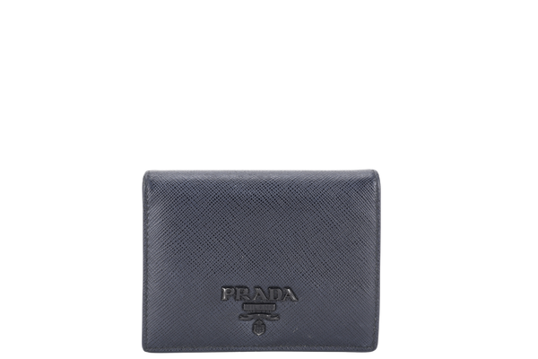 PRADA SMALL BLACK SAFFIANO LEATHER WALLET GOLD HARDWARE WITH CARD AND BOX