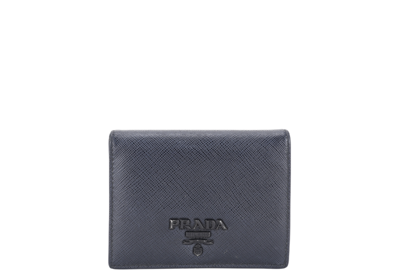 PRADA SMALL BLACK SAFFIANO LEATHER WALLET GOLD HARDWARE WITH CARD AND BOX