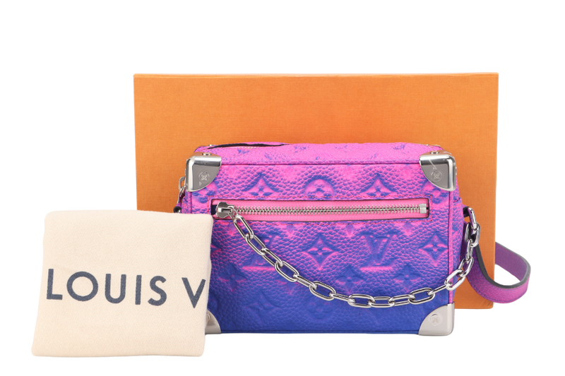 LOUIS VUITTON M81219 MINI SOFT TRUNK TAURILLON BLEU ROSE SILVER HARDWARE WITH STRAPS, DUST COVER AND BOX