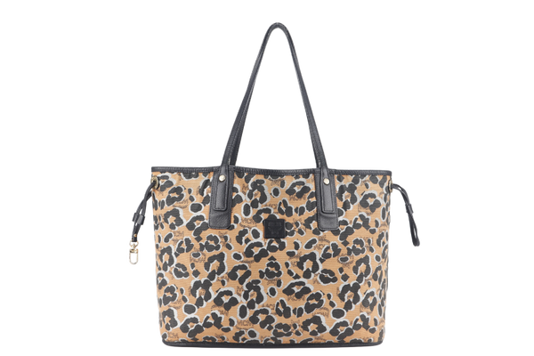 MCM VISETOS REVERSIBLE TOTE BAG MEDIUM LEOPARD LEATHER GOLD HARDWARE NO DUST COVER