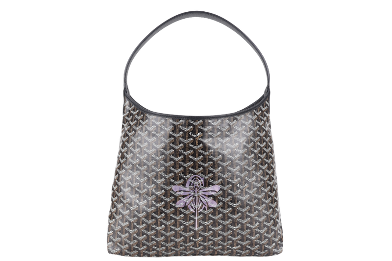 GOYARD BOHEME HOBO BLACK GOYARDINE L.E PURPLE DRAGONFLY WITH POUCH AND DUST COVER