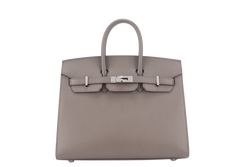 HERMES BIRKIN 25 SELLIER GRIS ETAIN EPSOM SILVER HARDWARE STAMP Y (YEAR 2020) WITH DUST COVER