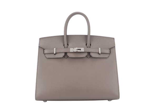 HERMES BIRKIN 25 SELLIER GRIS ETAIN EPSOM SILVER HARDWARE STAMP Y (YEAR 2020) WITH DUST COVER