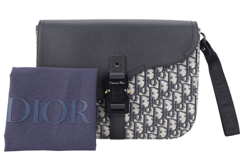 CHRISTIAN DIOR SADDLE A5 POUCH OBLIQUE JACQUARD WITH BLACK LEATHER WITH DUST COVER