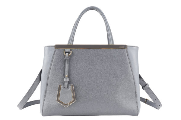 FENDI 2JOURS PETITE (8BH253-D7E-158-0501) GRAY CANVAS LEATHER GOLD HARDWARE NO DUST COVER AND NO BOX