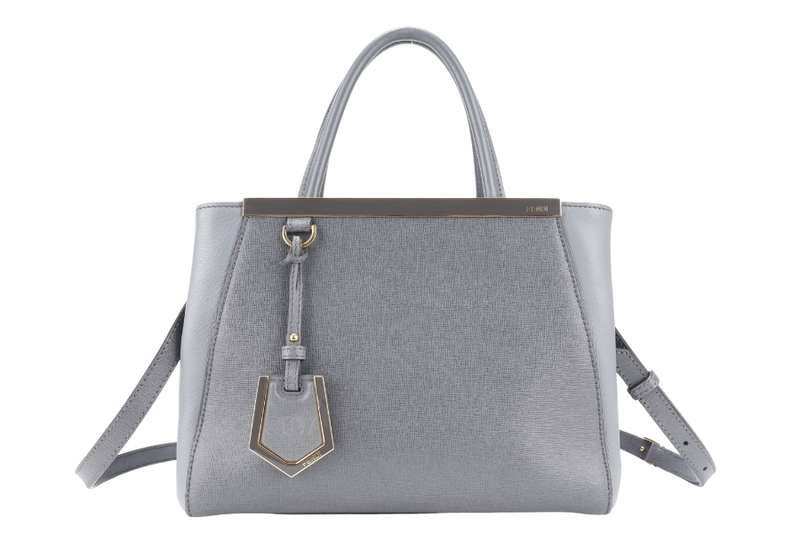 FENDI 2JOURS PETITE (8BH253-D7E-158-0501) GRAY CANVAS LEATHER GOLD HARDWARE NO DUST COVER AND NO BOX