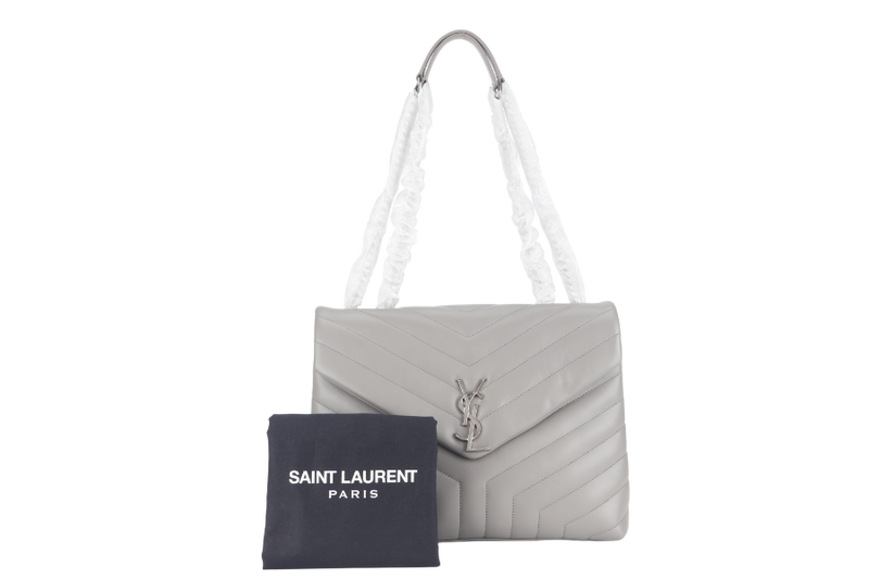 YVES SAINT LAURENT (YSL) LOULOU MEDIUM GREY CALFSKIN SILVER HARDWARE WITH CARD AND DUST COVER