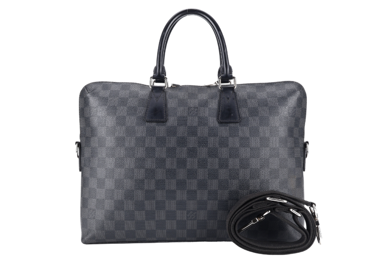 LOUIS VUITTON N48224 PORTE DOCUMENT JOULE BRIEFCASE DAMIER GRAPHITE CANVAS SILVER HARDWARE WITH STRAPS