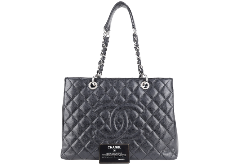 CHANEL GST BLACK CAVIAR LEATHER (2015xxxx) SILVER HARDWARE WITH CARD NO DUST COVER AND NO BOX