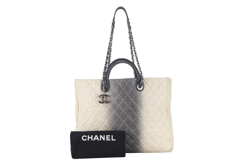 CHANEL TOTE BAG LARGE (1784xxxx) CREAM & GREY OMBRE CAVIAR LEATHER SILVER HARDWARE WITH DUST COVER