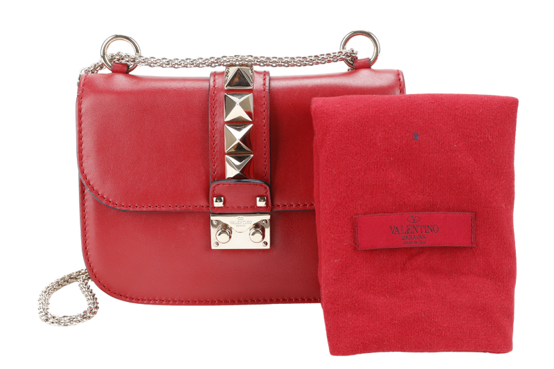 VALENTINO GARAVANI GLAM LOCK ROCKSTUD RED LEATHER GOLD HARDWARE WITH DUST COVER
