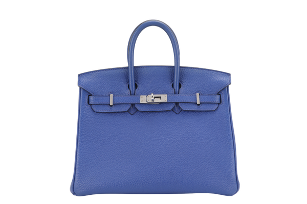 HERMES BIRKIN 25 BLUE ELECTRIC TOGO SILVER HARDWARE STAMP O (YEAR 2011) WITH KEYS, LOCK, DUST COVER AND RAINCOAT