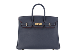 HERMES BIRKIN 25 CONTOUR BLUE INDIGO EPSOM LEATHER GOLD HARDWARE STAMP X (2016) WITH KEYS&LOCK, RAIN COAT AND DUST COVER