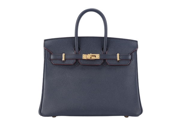 HERMES BIRKIN 25 CONTOUR BLUE INDIGO EPSOM LEATHER GOLD HARDWARE STAMP X (2016) WITH KEYS&LOCK, RAIN COAT AND DUST COVER