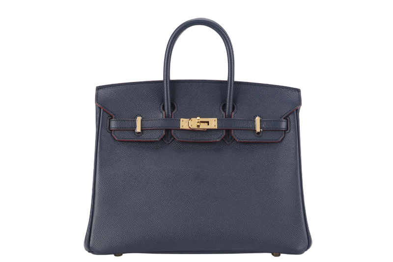 HERMES BIRKIN 25 CONTOUR BLUE INDIGO EPSOM LEATHER GOLD HARDWARE STAMP X (2016) WITH KEYS&LOCK, RAIN COAT AND DUST COVER