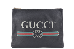 GUCCI BLACK LEATHER LOGO PRINT ZIP POUCH NO DUST COVER