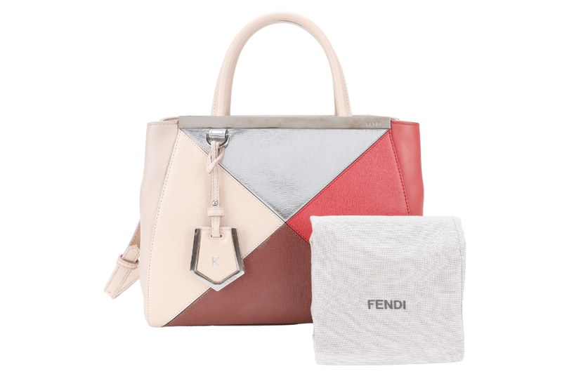 FENDI 8BH253-V0D 2 JOURS (148-2566) PINK & SILVER SAFFIANO LEATHER SILVER HARDWARE WITH DUST COVER