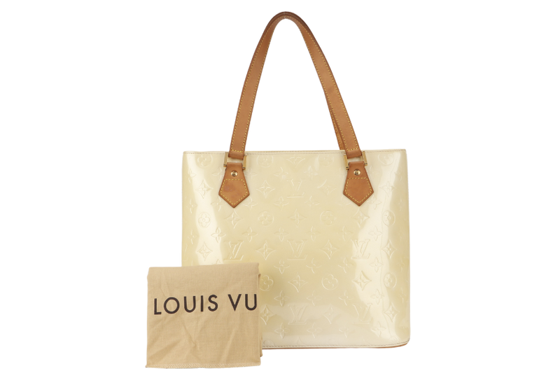 LOUIS VUITTON HOUSTON TOTE BAG (M92342) IVORY PERLE VERNIS LEATHER GOLD HARDWARE WITH DUST COVER