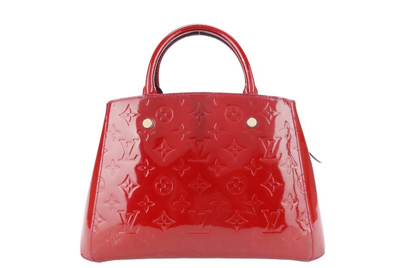 LOUIS VUITTON MONTAIGNE BB RED MONOGRAM VERNIS LEATHER GOLD HARDWARE NO DUST COVER