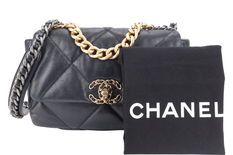 CHANEL 19 (PUTHL4TJ) LAMBSKIN GOLD TONE SILVER & RUTHENIUM GOLD HARDWARE WITH DUST COVER