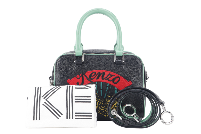 KENZO TIGER EMBROIDERY CROSSBODY BAG GREEN-BLACK SILVER HARDWARE WITH DUST COVER