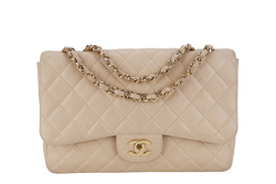 CHANEL CLASSIC FLAP BAG JUMBO BEIGE CAVIAR LEATHER GOLD HARDWARE (1293xxxx) NO DUST COVER