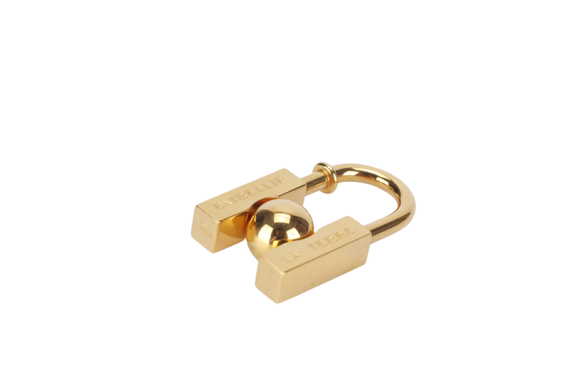 HERMES GOLD PLATED EMBELLIR LA TERRE LOCK CHARM WITH BOX