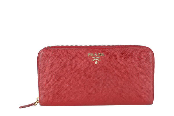 PRADA CONTINENTAL ZIPPY WALLET RED SAFFIANO NO DUST COVER