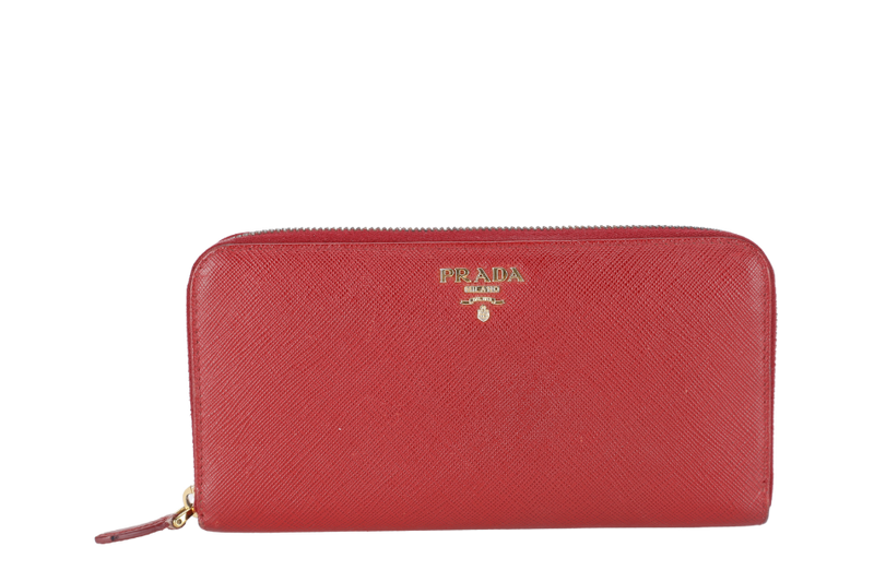 PRADA CONTINENTAL ZIPPY WALLET RED SAFFIANO NO DUST COVER