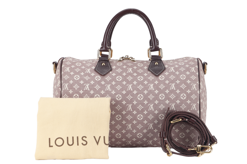 LOUIS VUITTON SPEEDY BANDOULIERE 30 (MB3140) MINI LIN CANVAS GOLD HARDWARE WITH STRAP AND DUST COVER