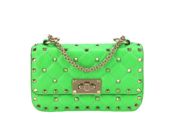 VALENTINO GARAVANI ROCKSTUD MINI GREEN CALFSKIN LIGHT GOLD HARDWARE NO DUST COVER