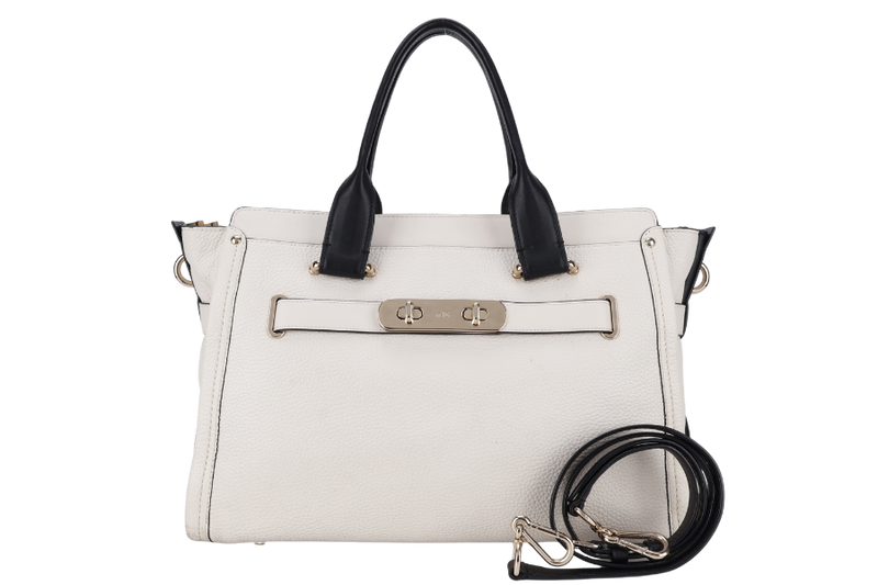 COACH SWAGGER 27 CARRYALL BAG LARGE WHITE CALF LEATHER GOLD HARDWARE WITH STRAPS