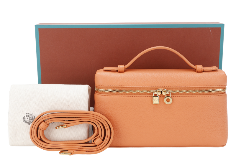 LORO PIANA EXTRA POCKET L19 GRAINED CALFSKIN CINNAMON ORANGE (LOAX) COLOR GOLD HARDWARE WITH DUST COVER AND BOX