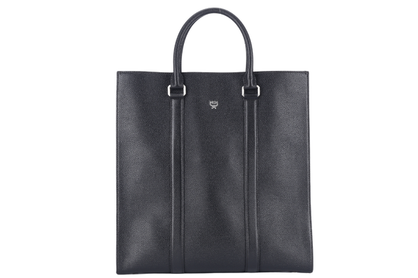 MCM DOCUMENT SAC 2 WAY BAG(G8434) BLACK CALF LEATHER SILVER HARDWARE WITH LONG STRAPS AND DUST COVER