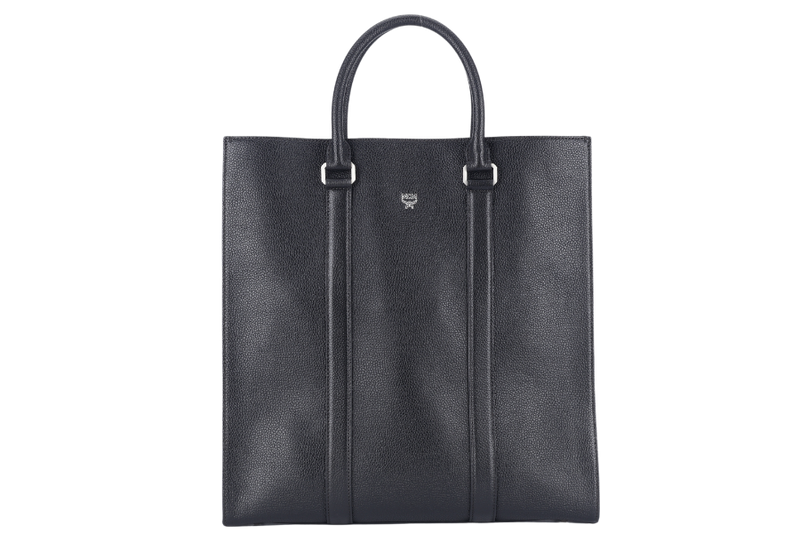 MCM DOCUMENT SAC 2 WAY BAG(G8434) BLACK CALF LEATHER SILVER HARDWARE WITH LONG STRAPS AND DUST COVER