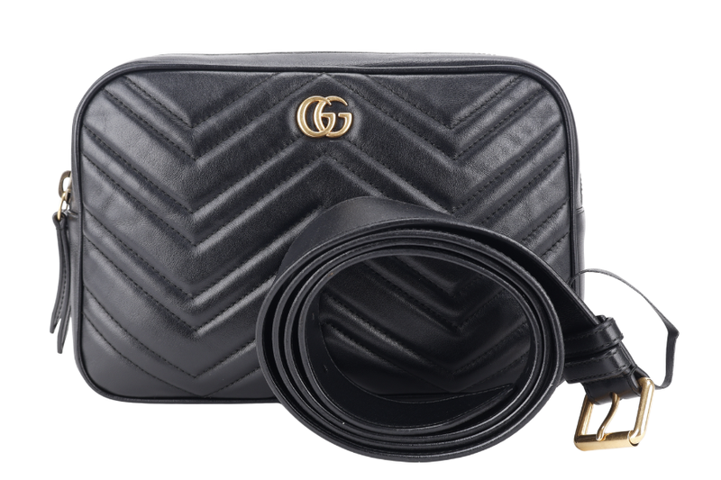 GUCCI GG MARMONT SQUARE BELT BAG BLACK LEATHER GOLD HARDWARE NO DUST COVER