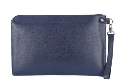 SALVATORE FERRAGAMO CLUTCH BAG (FZ-24-9406) BLUE LEATHER SILVER HARDWARE WITH WRIST STRAPS NO DUST COVER