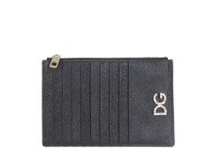 DOLCE & GABBANA BLACK GRAINED LEATHER CARDHOLDER GOLD HARDWARE WITH CARD AND BOX